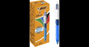 BIC 4 Kleuren Grip Balpennen met Kliksysteem Medium Punt (1.0 mm) - Comfortable grip - Doos van 12 Stuks