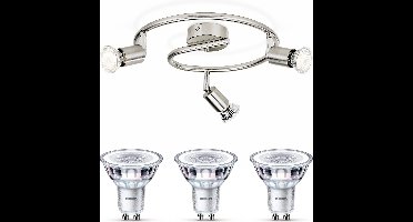 Philips Limbali Opbouwspot (Mat Chroom) - Warmwit Licht - Plafondspot met 3 Lichtpunten - GU10 - Niet Dimbaar