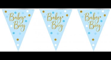 Vlaggenlijn geboorte jongen - Vlaggetjes - Gender reveal - Babyshower - Versiering - Decoratie - Folie - blauw