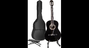 Akoestische gitaar voor beginners - MAX SoloArt klassieke gitaar / Spaanse gitaar 4/4 - Met o.a. 39'' gitaar, gitaar standaard, voetsteun, gitaartas, gitaar stemapparaat en extra accessoires - Zwart