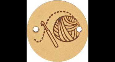 Durable Leren Label met Bolletje Wol en Haaknaald – 2 cm – Set van 2 Stuks
