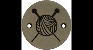 Durable Leren Label met Bolletje Wol en Breinaalden – 2 cm – Set van 2 Stuks