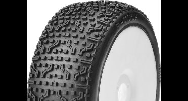 Captic Racing - S-CODE - 1/8 Buggy Tires Mounted - CR-4 (Super Soft) Racing Compound - White Rims - 1 Pair