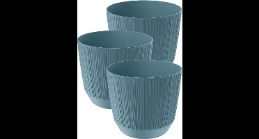 Prosperplast Plantenpot - 3x stuks - stripe - ijsblauw - kunststof - D15xH13 cm - voor binnen/buiten