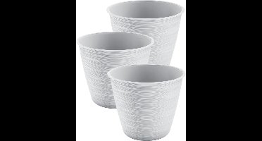 Prosperplast Plantenpot/bloempot Paintstripe - 3x stuks - kunststof - wit - 15 x 12 cm - stijlvol