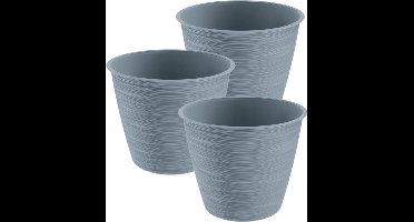 Prosperplast Plantenpot/bloempot Paintstripe - 3x stuks - kunststof - grijs - 17 x 20 cm - stijlvol - binnen/buiten