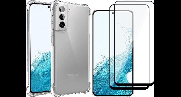 Hoesje geschikt voor Samsung Galaxy S22 - Anti Shock Proof Siliconen Back Cover Case Hoes Transparant - 2x Full Tempered Glass Screenprotector