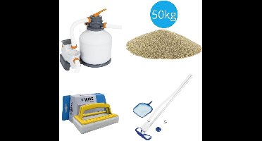 Bestway - Zwembadstofzuiger AquaClean & Zandfilterpomp 5678 L/u & Filterzand 50 kg & WAYS Scrubborstel
