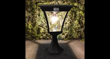 Solar tuinverlichting - Sokkellamp 'London' - Wit licht - Buitenlamp op zonne-energie - Klassieke sokkellamp - Zwart