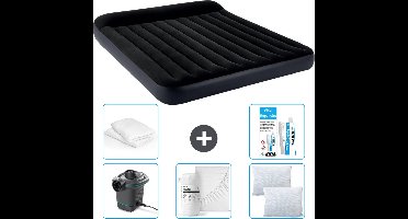 Intex Luchtbed - 2-Persoons - 183 x 203 x 25 cm - Donkerblauw - Inclusief Pomp - Hoeslaken - Kussen - Kussenbeschermer en Reparatieset