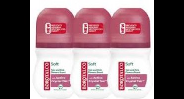Borotalco Deo Rolller Soft - Talc & Pink Flower Scent - 3 x 50 ml