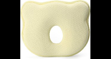 Baby platte hoofdsteun, pasgeboren kussen, zuigelingenhoofd misvormd kussen 0-12 maanden, pasgeboren memory foam reiskussen, baby kussen, 3D baby kussen - geel - 25*23*3*1