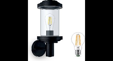 Philips Listra Wandlamp voor Buiten Opwaarts (Zwart) - Buitenlamp - E27 - Warmwit Licht - Niet Dimbaar