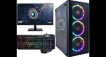Complete Ryzen 5 Budget Game PC Setup met 24" Gaming Monitor, -Toetsenbord en -Muis - 240GB SSD - 8GB RAM - WIFI - Win11 PRO