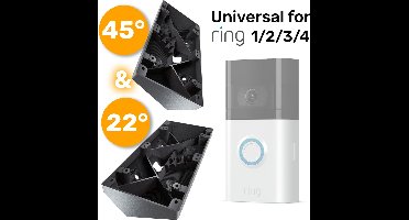 Made For Ring 1/2/3/4 // 45° & 22° Hoekbeugel wig voor slimme camera deurbel // Zwart Kunststof // Inclusief schroeven