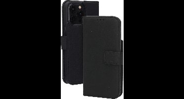 Mobiparts MagSafe Portemonnee/Boekhoesje geschikt voor Apple iPhone 15 Pro Max - Echt Leer - Magnetische Sluiting - Ruimte voor drie pasjes - Microvezel voering - Zwart