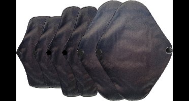 green-goose® Herbuikbaar Maandverband Uitwasbaar | Set van 6 | Bamboe Houtskool Zwart