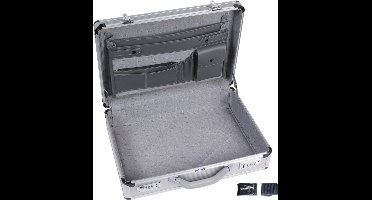 Perel attachékoffer voor laptop en A4-documenten, met 2 cijfersloten, schouderriem en versterkte hoeken, perfect voor dagelijks gebruik, robuust, aluminium, grijs, 460 x 335 x 110 mm