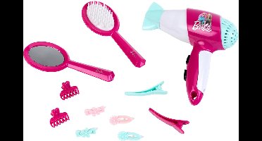 Klein Toys Barbie kapsalon met haardroger – blaast lucht en maakt geluid – inclusief haar accessoires