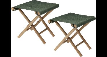 Redcliffs Bijzet krukje/stoel - 2x - Inklapbaar - groen - vouwkruk - bamboe/polyester - 40 x 40 cm
