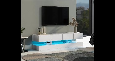 Amalee - Tv meubel - Led verlichting - Wandkast - Wit - 16 kleuren - 130 x 33 x 15cm