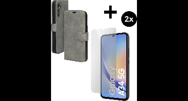 Mobiparts Classic Wallet hoesje geschikt voor Samsung Galaxy A34 (2023) 5G met 2 Screenprotectors van Gehard Glas - Grijs