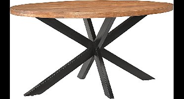Meubelplaats ovale mango Eettafel met spinpoot industrieel design 240x110 cm - Zwarte Metalen Matrixpoot - mangohout ovaal