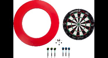 Longfield Darts -Dartbord Pro501 inclusief surround rood en 2 sets darts.