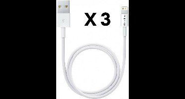 3x Lightning naar USB A Kabel Wit - 1 meter - Oplaadkabel voor iPhone X / XS / XS MAX / XR / 7 / 7 PLUS / 8 / 8 PLUS / 6 / 6S / 6 PLUS / 6S PLUS / 5 / 5S / SE / AirPods 1 / Airpods 2 / Airpods 3 / Airpods Pro 1