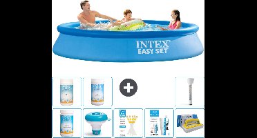Intex Rond Opblaasbaar Easy Set Zwembad - 305 x 61 cm - Blauw - Inclusief Chloor - Chloordrijver - Testrips - Reparatiesetje - Scrubborstel - PH-waarde - PH-waarde - Thermometer