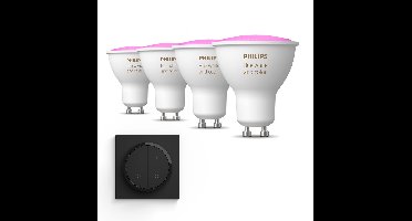 Philips Hue Uitbreidingspakket - GU10 - met 4 Spotjes - Wit en Gekleurd Licht - Incl. 1 Hue Dial Switch (Zwart) - Hue White and Color Ambiance