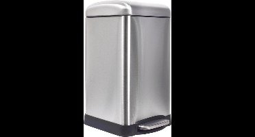 Perel metalen pedaalemmer met uitneembare emmer, solide voet en antislippedaal, ideaal voor thuis en op kantoor, inhoud 20 liter, vierkant 45,5 x 28 x 34 cm, grijs geborsteld metaal