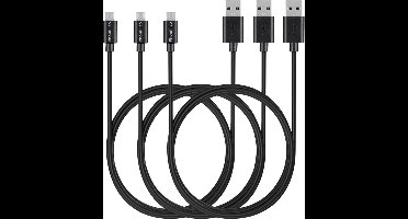 3x Micro USB naar USB A Kabel Zwart - 1 meter - Oplaadkabel voor Honor 10 LITE / Honor 9 LITE / Honor 8X / Honor 7 / Honor 7A / Honor 7C / Honor 7S / Honor 7X / Honor 6A / Honor 6C / Honor 6X / Honor 5C / Honor 5X
