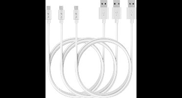3x Micro USB naar USB A Kabel Wit - 1 meter - Oplaadkabel voor Huawei Y5P / Y5 2 / Y5 II / Y5 2017 / Y5 2018 / Y5 PRIME 2018 / Y5 2019