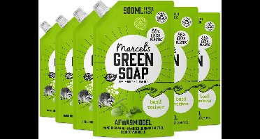 Marcel's Green Soap Afwasmiddel Navulling - Basilicum & Vetiver - 6 x 500 ml