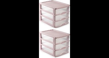 Plasticforte Ladeblok - 2x stuks - roze - 3 lades - L35,5xB27xH26 - bureau organizer