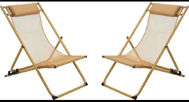 Niceey Ligstoel Met hoofdkussen - Strandstoel - Set van 2 - Geel