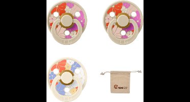 Bibs studio fopspenen maat 2 (6-18 maanden) Set 3 fopspenen + speenzakje - 1x Flower child ivory, 2xFlower child vanilla