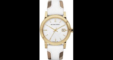 Burberry horlogeband BU9110 Leder Wit + wit stiksel