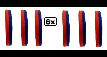 6x Medaille lint rood/blauw 25 meter op rol 10 mm  - medaille lint carnaval rood blauw festival kampioen jubileum