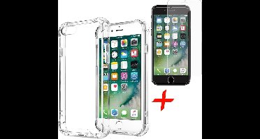 Hoesje geschikt voor iPhone 7 / 8 - Anti Shock Proof Siliconen Back Cover Case Hoes Transparant - Tempered Glass Screenprotector