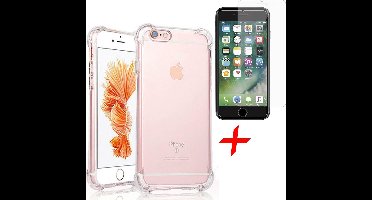 Hoesje geschikt voor iPhone 6s Plus / 6 Plus - Anti Shock Proof Siliconen Back Cover Case Hoes Transparant - Tempered Glass Screenprotector