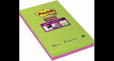 Post-it® Super Sticky Notes, Limoen,Fuchsia, Gelijnd, 125mm x 200 mm, 2 Blokken, 45 Blaadjes/Blok