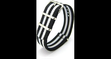 Premium Black White - Nato strap 20mm - Stripe - Horlogeband Zwart Wit