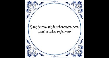 Tegeltje met Spreuk (Tegeltjeswijsheid): Slaat de rook uit de schoorsteen neer, komt er zeker regenweer + Kado verpakking & Plakhanger