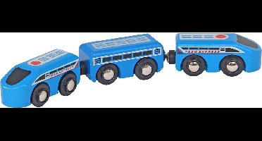 Mentari - Houten treinbaan sneltrein 3-delig blauw (universeel) - Houten Trein