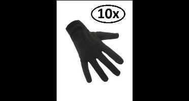 10x Paar handschoenen katoen kort zwart luxe mt.S - Sinterklaas feest Pieten handschoen winter