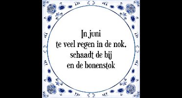 Tegeltje met Spreuk (Tegeltjeswijsheid): In juni te veel regen in de nok, schaadt de bij en de bonenstok + Kado verpakking & Plakhanger