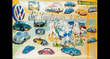 VW die Fünfziger Jahre Metalen wandbord in reliëf 30 x 40 cm.