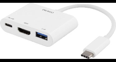 Deltaco USBC-HDMI13 USB-C dockingstation HDMI 4K 30 Hz, USB 3.1 en USB-C PD 60W wit